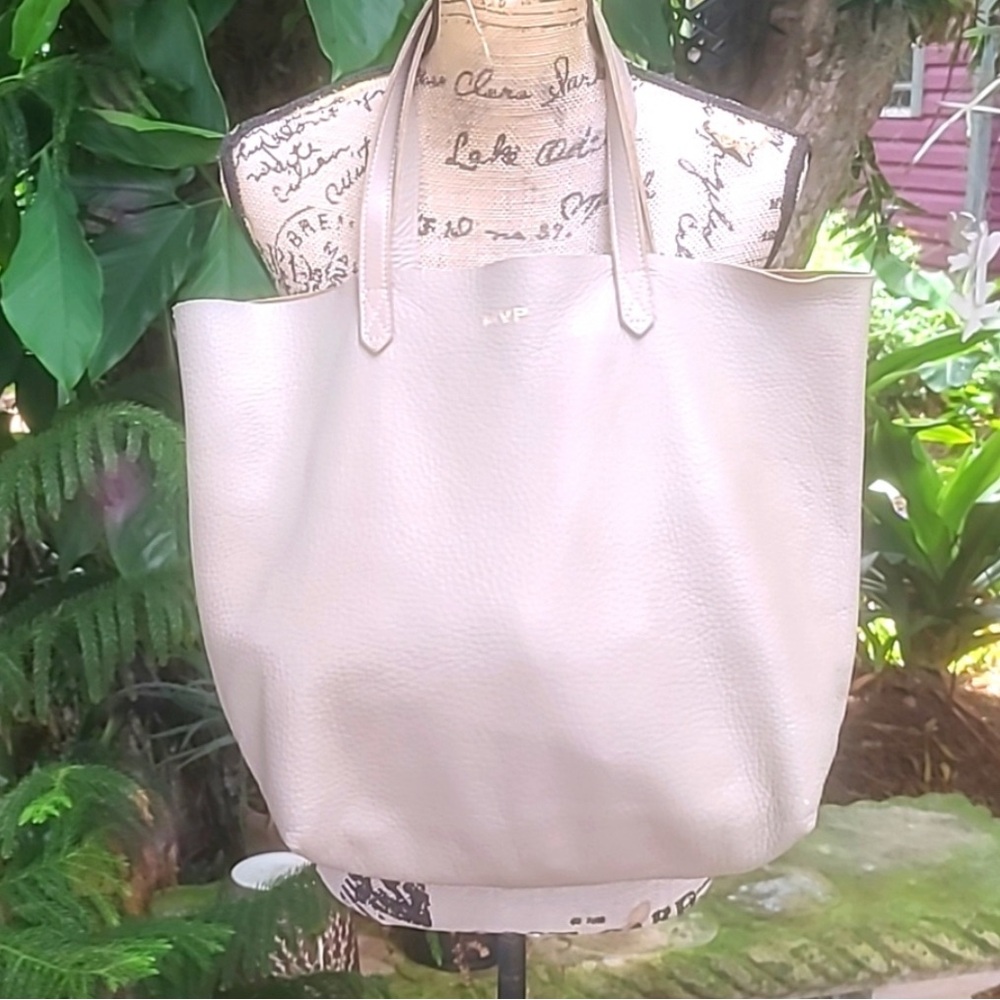 Cuyana taupe peppbled leather large tote. Gently worn condition